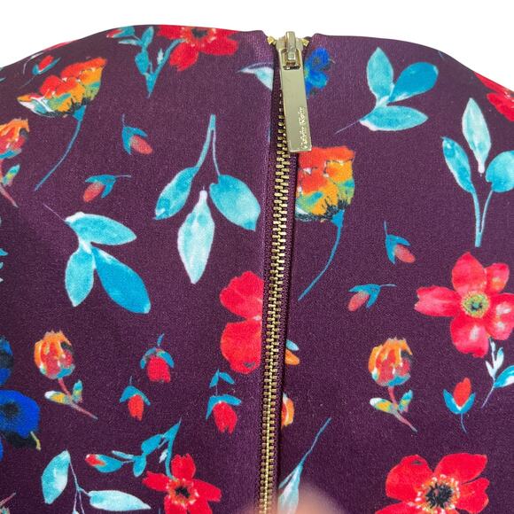 Calvin Klein Floral Sheath Dress Purple Size 6 Bell Sleeve Above The Knee Fitted - Picture 6 of 10